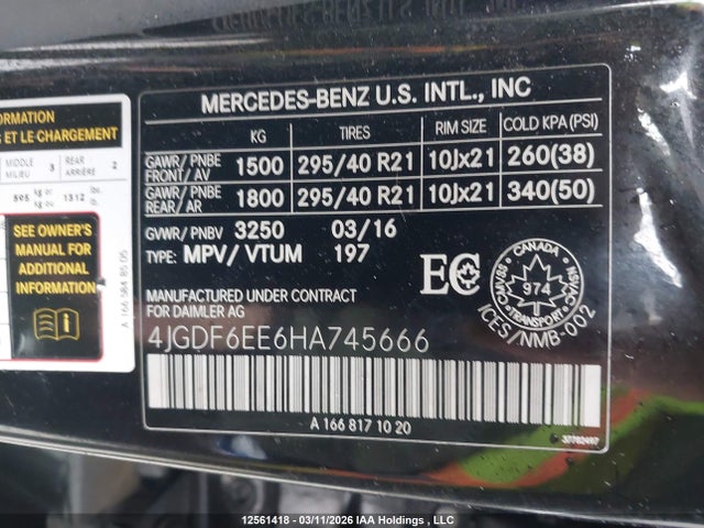Aukcja sprzedaży 2017 Mercedes-benz Gls 450 4matic, vin: 4JGDF6EE6HA745666, numer aukcji: 12561418