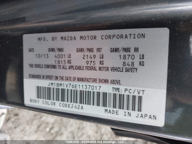 Продаж на аукціоні авто 2014 Mazda Mazda3 Gs-sky, vin: JM1BM1V76E1137017, номер лоту: 12561438