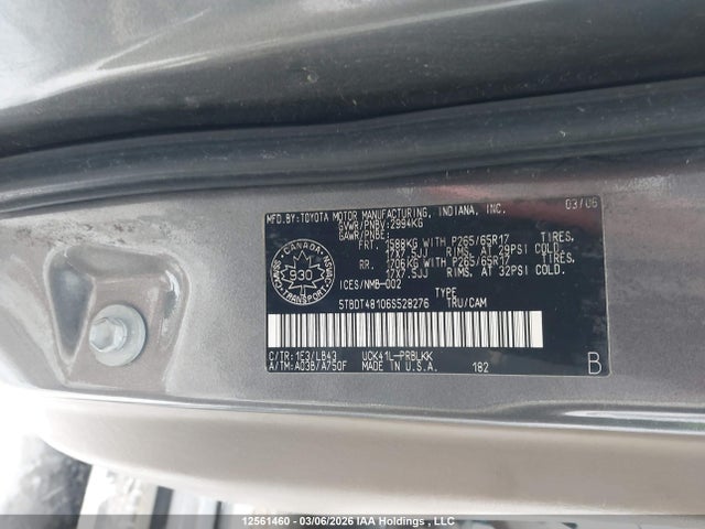 Aukcja sprzedaży 2006 Toyota Tundra Double Cab Limited, vin: 5TBDT48106S528276, numer aukcji: 12561460