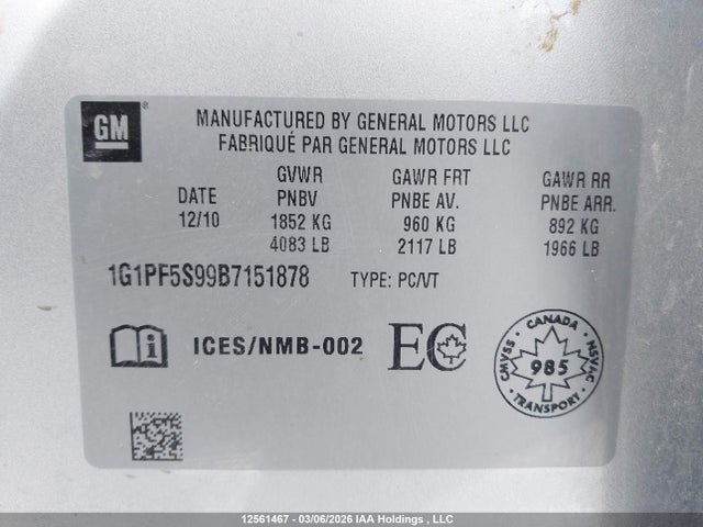 Продаж на аукціоні авто 2011 Chevrolet Cruze, vin: 1G1PF5S99B7151878, номер лоту: 12561467