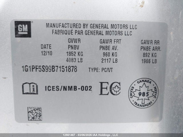 Продаж на аукціоні авто 2011 Chevrolet Cruze, vin: 1G1PF5S99B7151878, номер лоту: 12561467