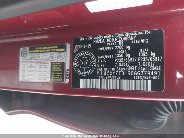 5XYZT3LB6GG379491 Hyundai Santa Fe Sport 2.4 Base