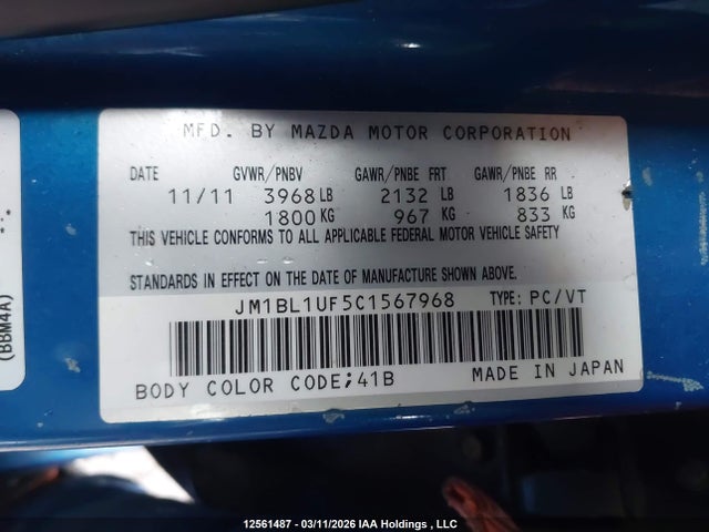 2012 Mazda Mazda3 Gx მანქანა იყიდება აუქციონზე, vin: JM1BL1UF5C1567968, აუქციონის ნომერი: 12561487