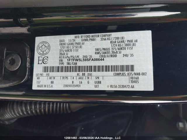 Продаж на аукціоні авто 2025 Ford F-150 Lariat, vin: 1FTFW5L59SFA08644, номер лоту: 12561492