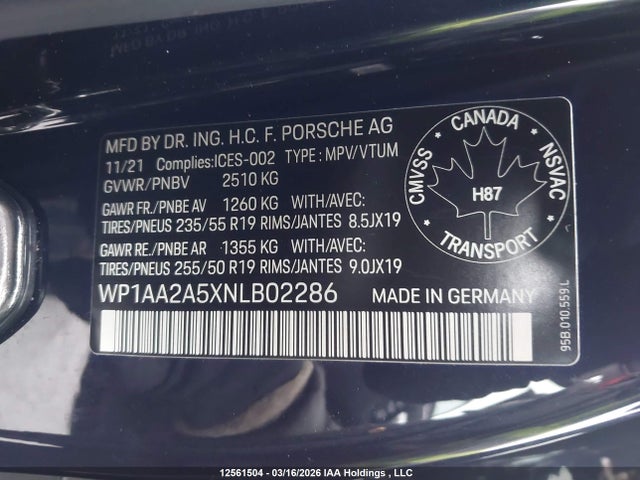 Porsche Macan 2022 WP1AA2A5XNLB02286 Image 9