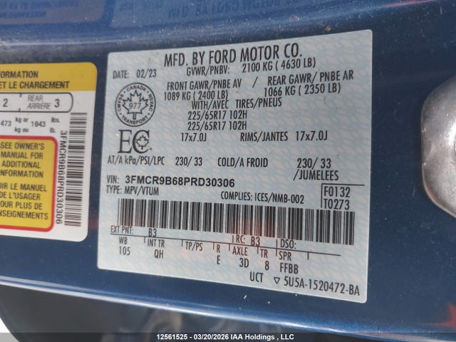 Продажа на аукционе авто 2023 Ford Bronco Sport Big Bend, vin: 3FMCR9B68PRD30306, номер лота: 12561525