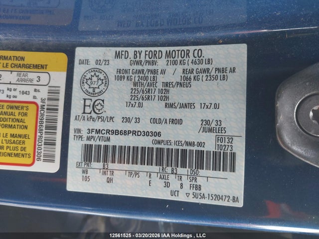 Продажа на аукционе авто 2023 Ford Bronco Sport Big Bend, vin: 3FMCR9B68PRD30306, номер лота: 12561525