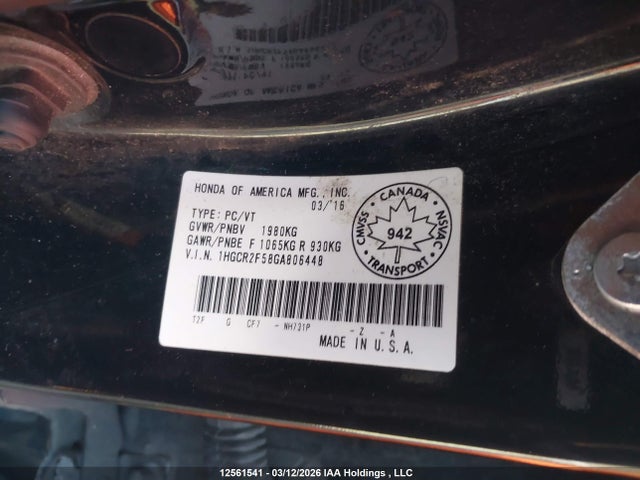 1HGCR2F58GA806448 Honda Accord Sport