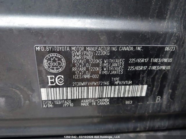 2T3RWRFV4PW172146 Toyota Rav4 Hybrid Xle