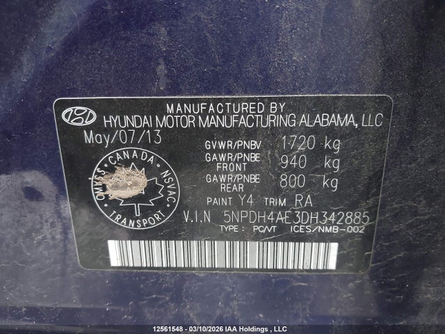 Продаж на аукціоні авто 2013 Hyundai Elantra, vin: 5NPDH4AE3DH342885, номер лоту: 12561548
