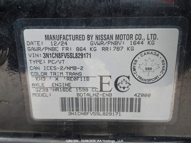 3N1CN8FV5SL829171 Nissan VERSA SR