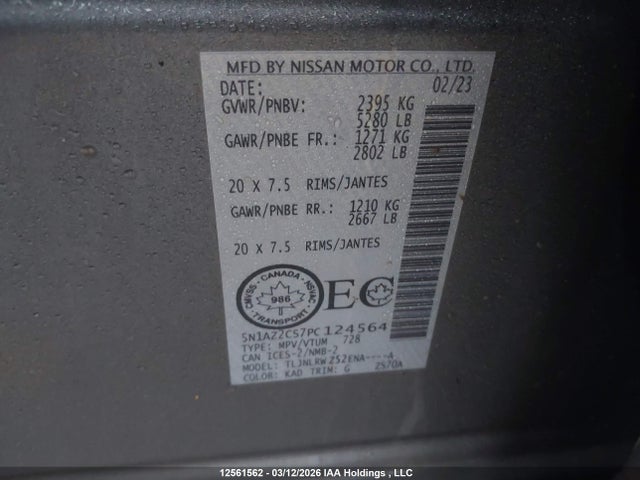 Aukcja sprzedaży 2023 Nissan Murano Midnight Edition/sl, vin: 5N1AZ2CS7PC124564, numer aukcji: 12561562