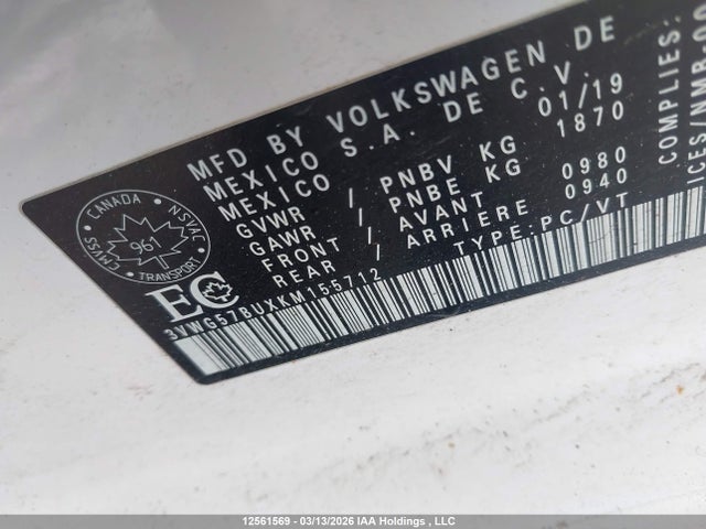 3VWG57BUXKM155712 Volkswagen Jetta 1.4 Tsi Execline