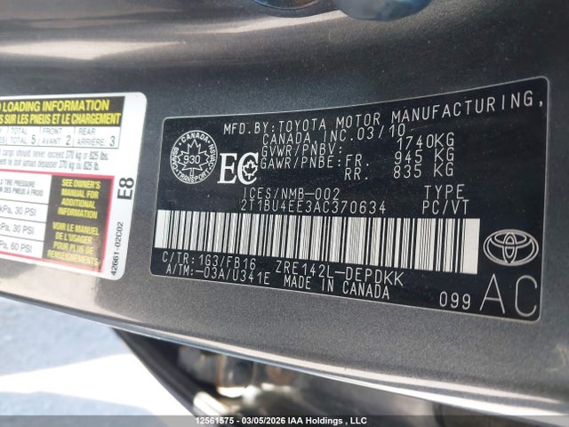 2010 Toyota Corolla Ce მანქანა იყიდება აუქციონზე, vin: 2T1BU4EE3AC370634, აუქციონის ნომერი: 12561575