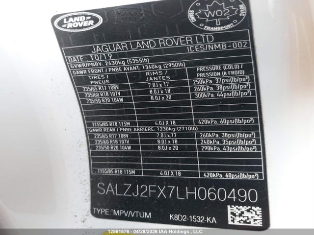 SALZJ2FX7LH060490 Land Rover Range Rover Evoque P250 S