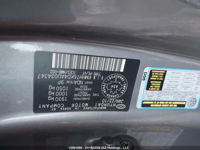 12561590 :رقم المزاد ، KMHHT6KD4AU034347 vin ، 2010 Hyundai Genesis مزاد بيع