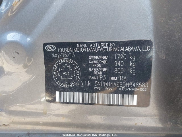 Продаж на аукціоні авто 2013 Hyundai Elantra Gls, vin: 5NPDH4AE6DH348583, номер лоту: 12561593