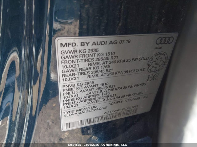 Продаж на аукціоні авто 2020 Audi Q8 55 Technik, vin: WA1FVAF18LD001261, номер лоту: 12561595