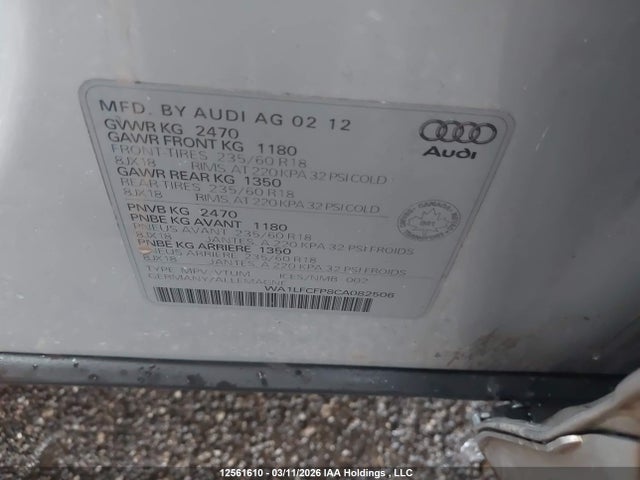 Продаж на аукціоні авто 2012 Audi Q5, vin: WA1LFCFP8CA082506, номер лоту: 12561610