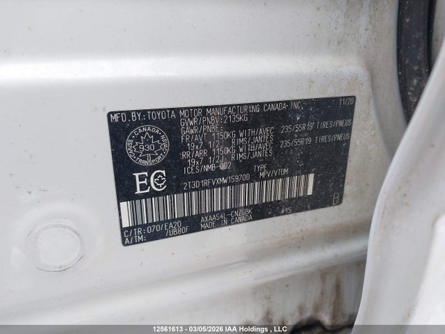12561613 :رقم المزاد ، 2T3D1RFVXMW159700 vin ، 2021 Toyota Rav4 Limited مزاد بيع