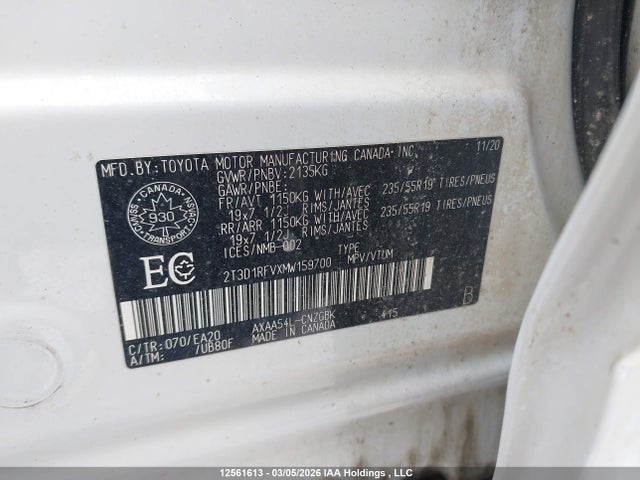 12561613 :رقم المزاد ، 2T3D1RFVXMW159700 vin ، 2021 Toyota Rav4 Limited مزاد بيع