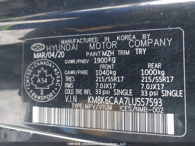 2020 Hyundai Kona Sel Plus მანქანა იყიდება აუქციონზე, vin: KM8K6CAA7LU557593, აუქციონის ნომერი: 12561618