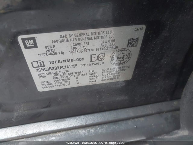 3GNCJRSBXFL141755 Chevrolet TRAX 1LT