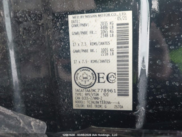 2021 Nissan Rogue S მანქანა იყიდება აუქციონზე, vin: 5N1AT3AA3MC778961, აუქციონის ნომერი: 12561630