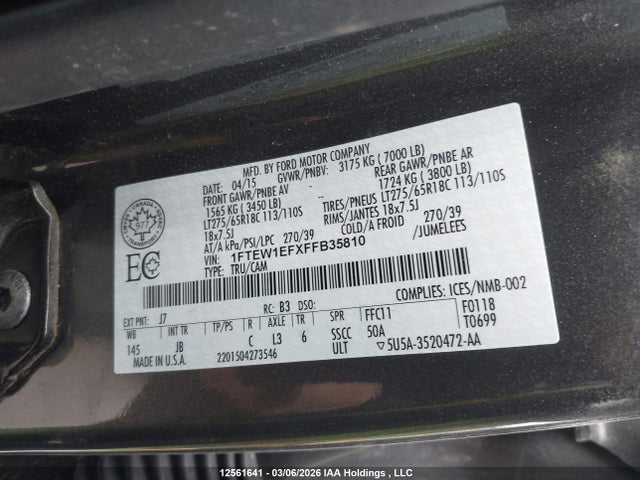 Продажа на аукционе авто 2015 Ford F150 Supercrew, vin: 1FTEW1EFXFFB35810, номер лота: 12561641