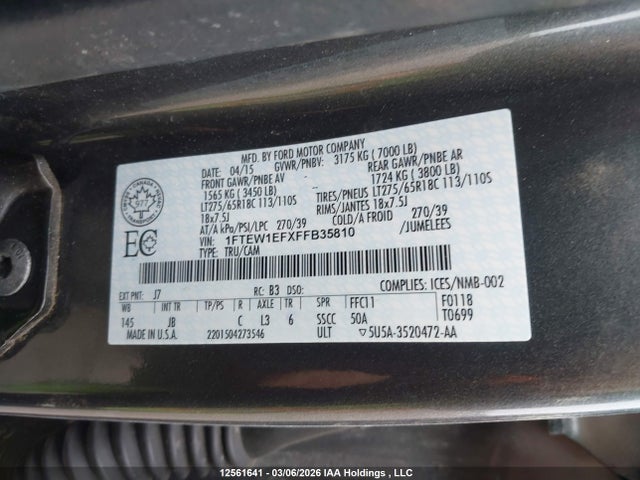 Продажа на аукционе авто 2015 Ford F150 Supercrew, vin: 1FTEW1EFXFFB35810, номер лота: 12561641
