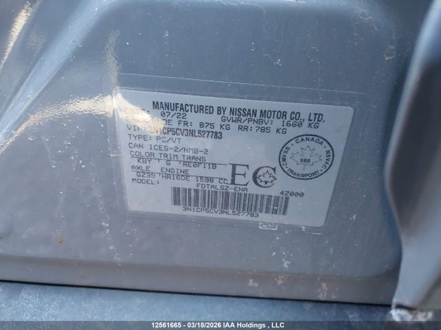 Продажа на аукционе авто 2022 Nissan Kicks Sv, vin: 3N1CP5CV3NL527783, номер лота: 12561665