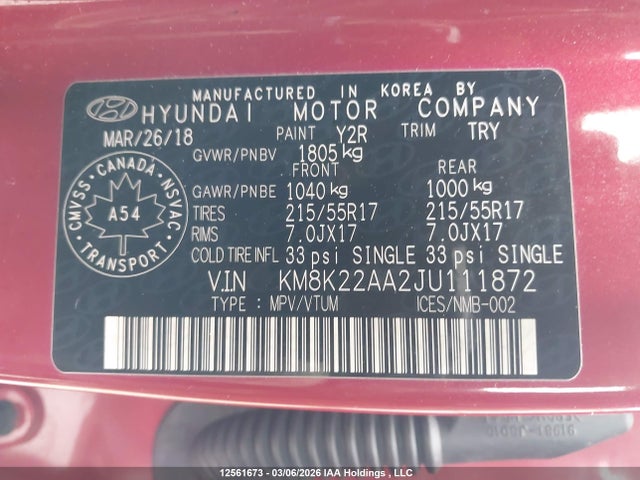 Продажа на аукционе авто 2018 Hyundai Kona Sel, vin: KM8K22AA2JU111872, номер лота: 12561673
