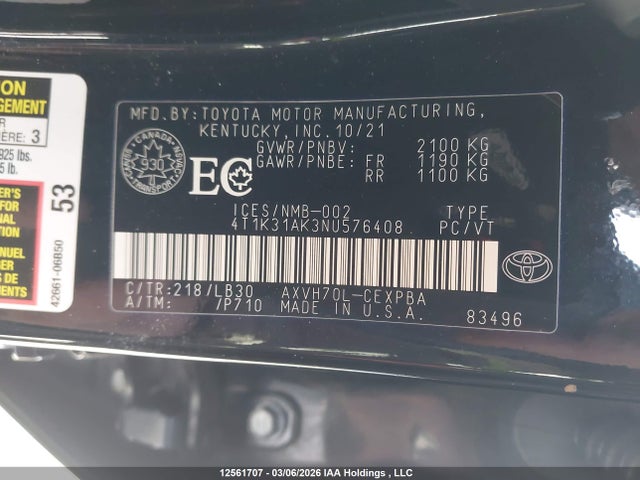 Aukcja sprzedaży 2022 Toyota Camry Xse, vin: 4T1K31AK3NU576408, numer aukcji: 12561707