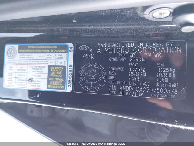Продажа на аукционе авто 2013 Kia Sportage Ex/ex Luxury/ex W/nav, vin: KNDPCCA27D7500578, номер лота: 12546737