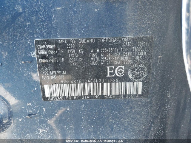 4S4BTDAC8L3114939 Subaru Outback Convenience