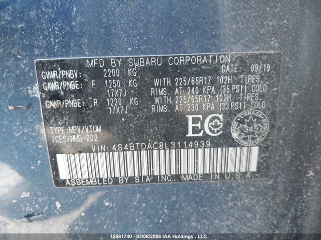 4S4BTDAC8L3114939 Subaru Outback Convenience