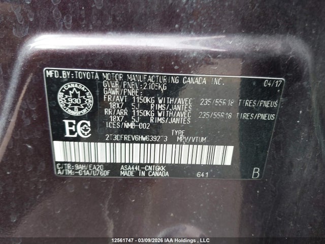2T3DFREV6HW639273 Toyota Rav4 Limited/se/platinum