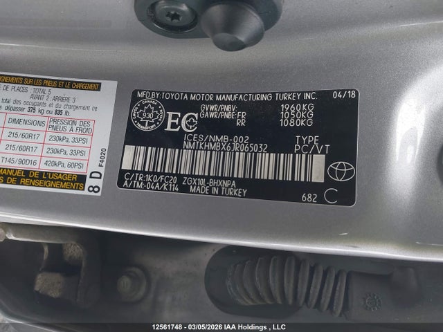 Aukcja sprzedaży 2018 Toyota C-hr Xle/xle Premium, vin: NMTKHMBX6JR065032, numer aukcji: 12561748