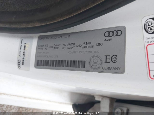 Aukcja sprzedaży 2018 Audi A6 Quattro Prog/technik S Ln, vin: WAUJ3AFC6JN021276, numer aukcji: 12561753