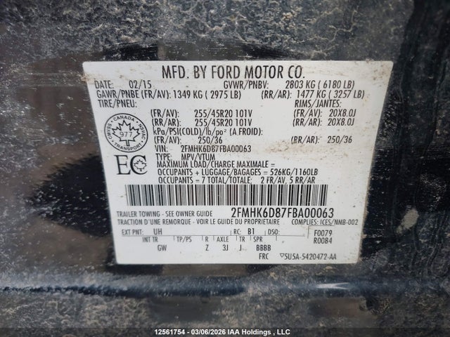 Продажа на аукционе авто 2015 Ford Flex, vin: 2FMHK6D87FBA00063, номер лота: 12561754