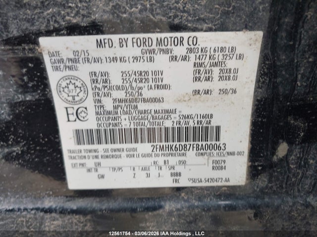 Продажа на аукционе авто 2015 Ford Flex, vin: 2FMHK6D87FBA00063, номер лота: 12561754