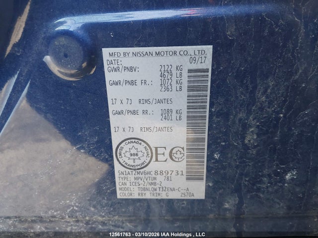 5N1AT2MV6HC889731 Nissan Rogue Sv/sl