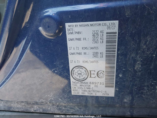5N1AT2MV6HC889731 Nissan Rogue Sv/sl