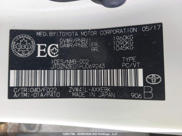 JTDZN3EU1HJ069243 Toyota Prius