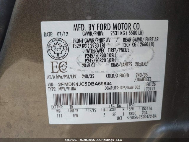 Aukcja sprzedaży 2013 Ford Edge Sel, vin: 2FMDK4JC5DBA69844, numer aukcji: 12561767