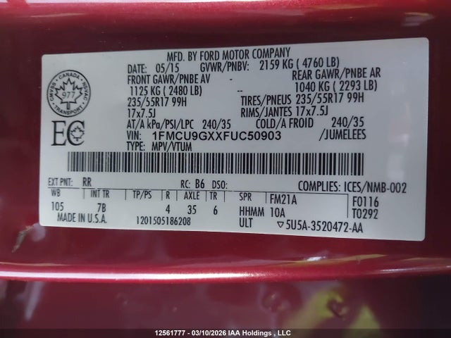 1FMCU9GXXFUC50903 Ford ESCAPE SE