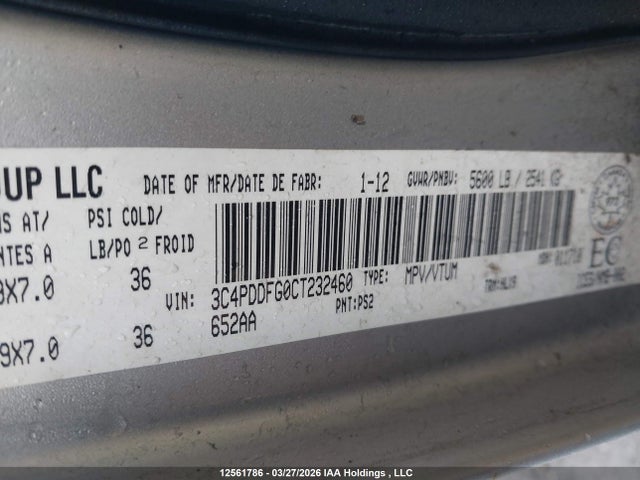 12561786 :رقم المزاد ، 3C4PDDFG0CT232460 vin ، 2012 Dodge Journey R/t مزاد بيع