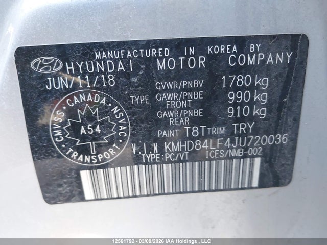 KMHD84LF4JU720036 Hyundai Elantra Gl Se