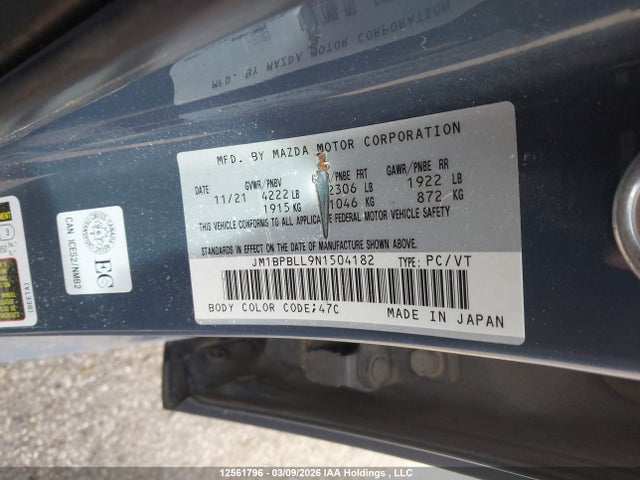 Aukcja sprzedaży 2022 Mazda Mazda3 Gs, vin: JM1BPBLL9N1504182, numer aukcji: 12561796