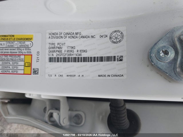 Продаж на аукціоні авто 2024 Honda Civic, vin: 2HGFE2F38RH114346, номер лоту: 12561798